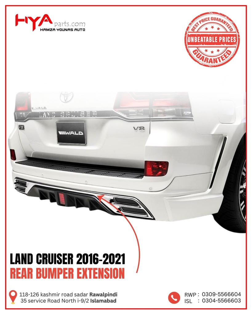 703A-FJ-200-16 WALD [REAR BUMPER EXTENSION LAND CRUISER 2020 (LONG CHROME) BLACK CHINA]