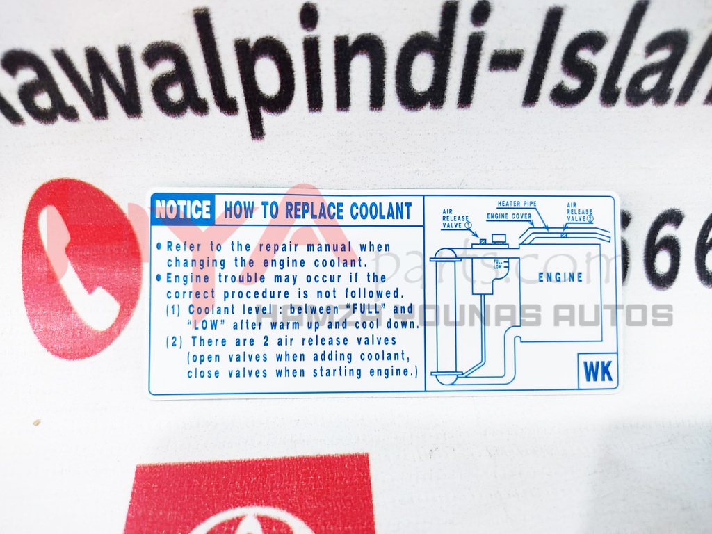 LABEL, COOLANT SYSTEM NOTICE